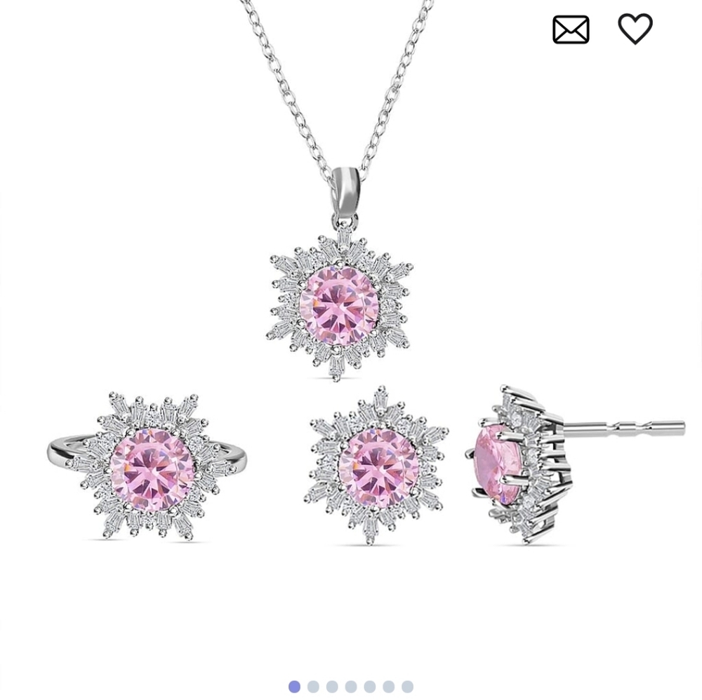 🆕Simulated Pink and White Diamond Ring (Size 8.0), Earrings & Pendant Necklace